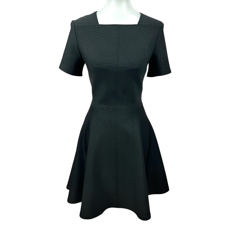 Ted Baker Black Textured Fit & Flare Square Neck Dress
